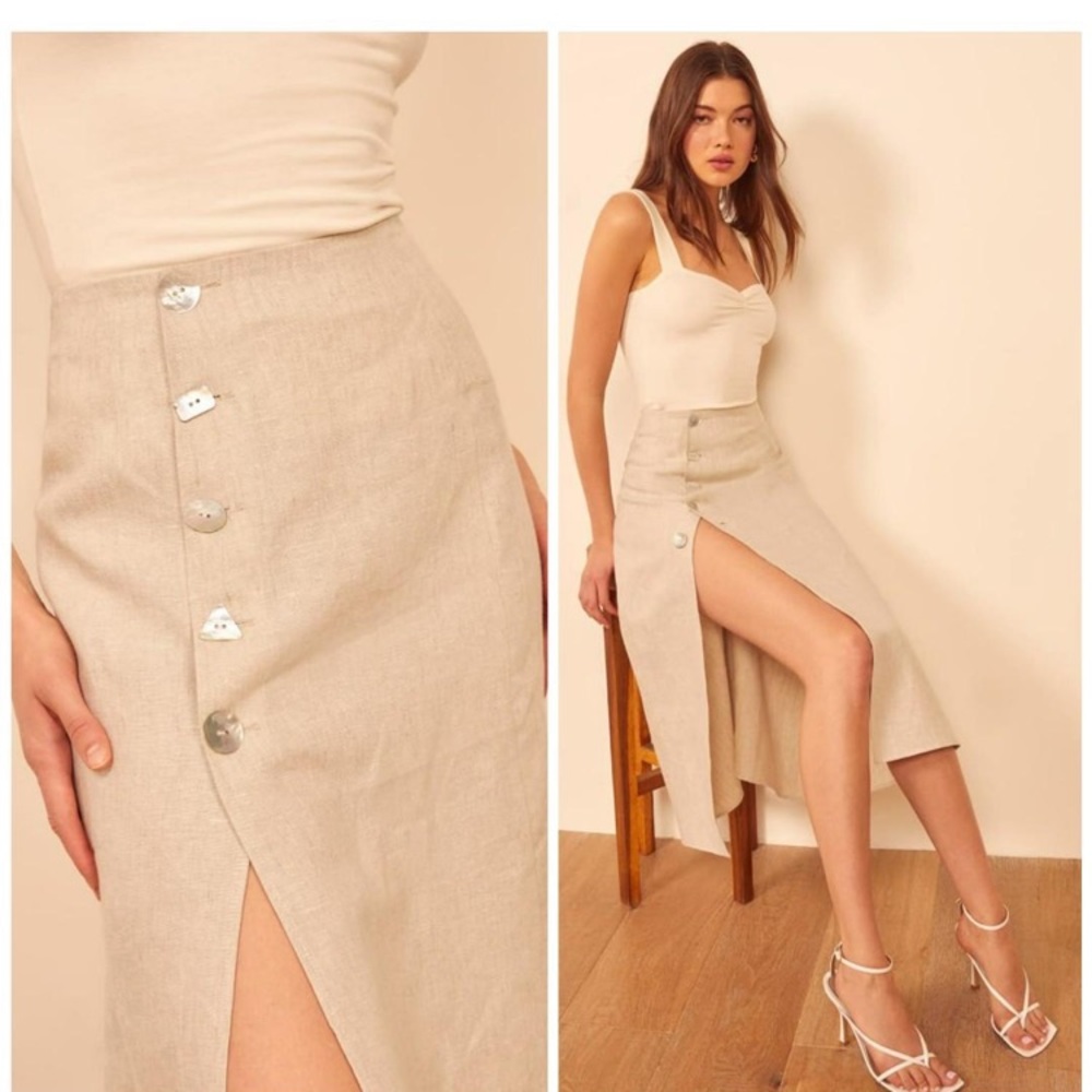 The Reformation Linen Midi skirt with slit size 10 brand new never worn